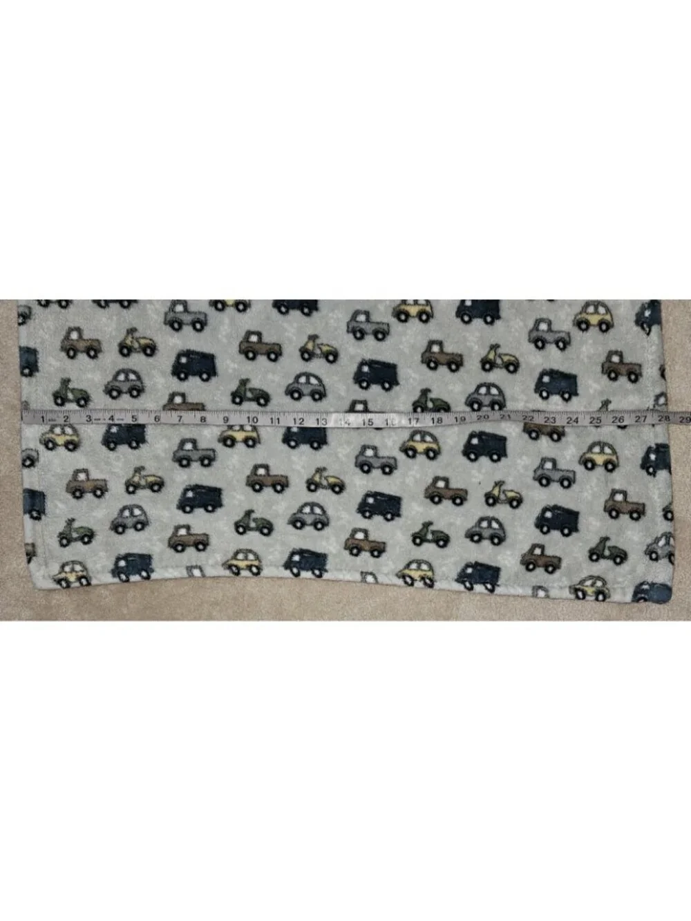 Adirondack Baby Blanket Fleece 28x38 Gray Vehicles Cars Trucks Blue Yellow Green